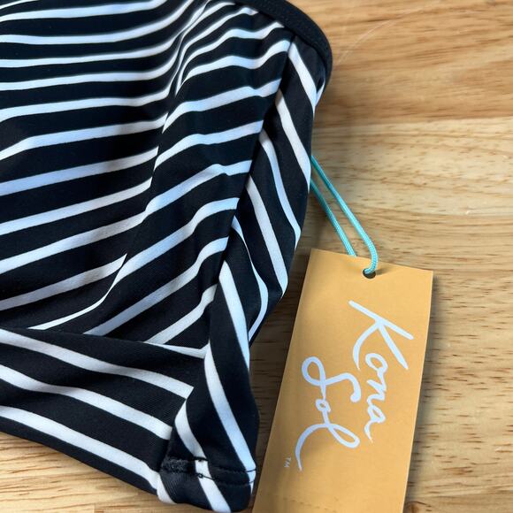 Kona Sol Women's Black Striped Longline Twist Bikini Top - Size Small - NWT - Picture 5 of 9